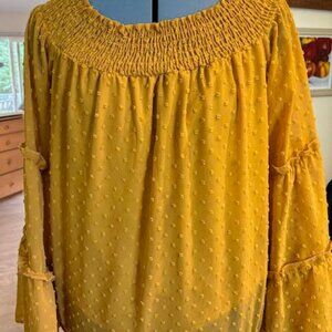 Gorgeous textured Amber colored blouse, with full sleeves- XL